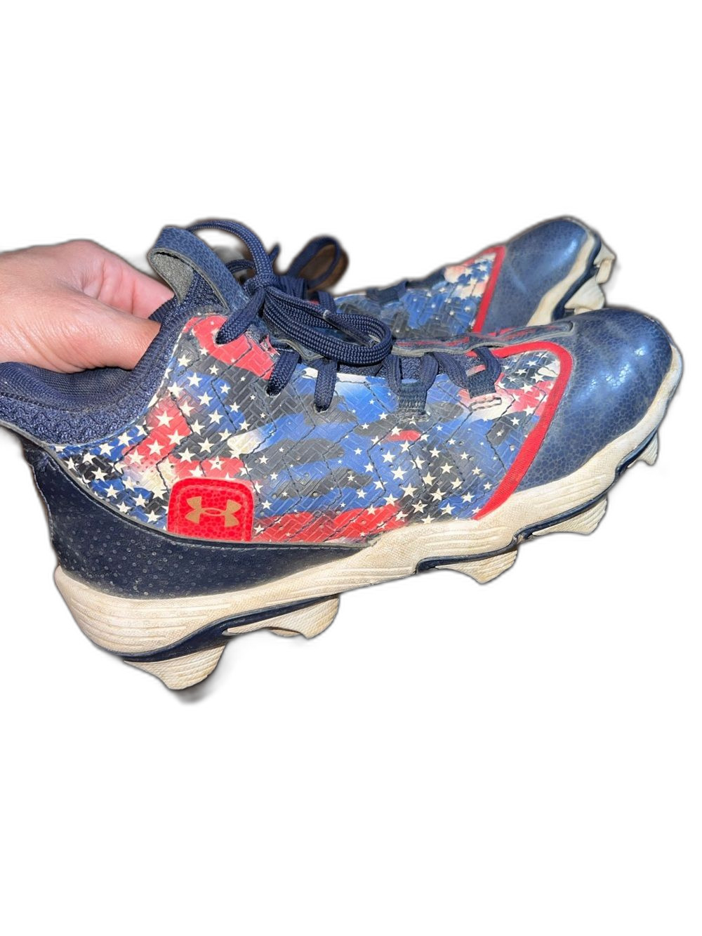 Under Armour Navy Red White Star-Print Kids Sneakers cleats